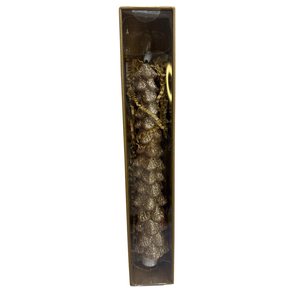Pottery Barn Flameless Tree Taper Gold Glitter‎ LED Candle 11.4 Inch Timer NEW
